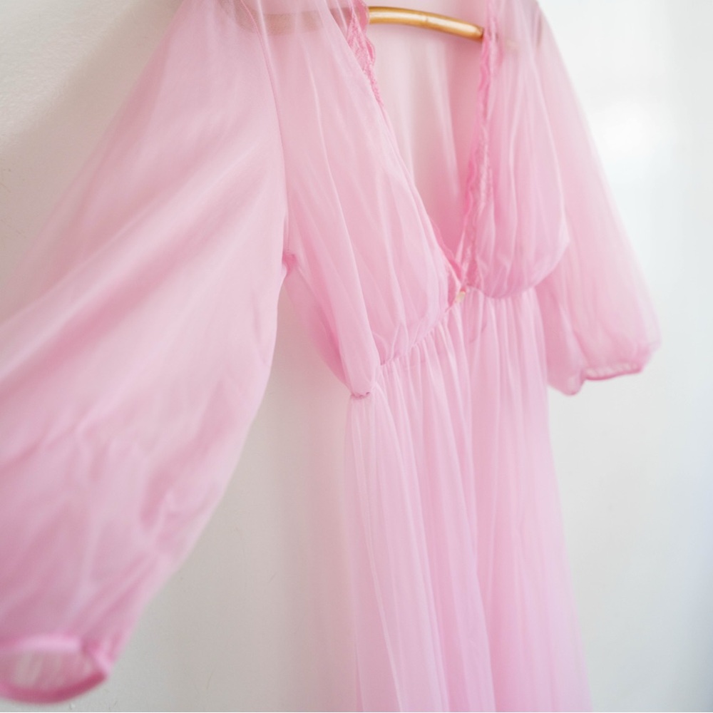 Vintage Pink Sheer Chiffon Maxi Dress | Romantic Floaty Nightgown Style - Picture 2 of 6